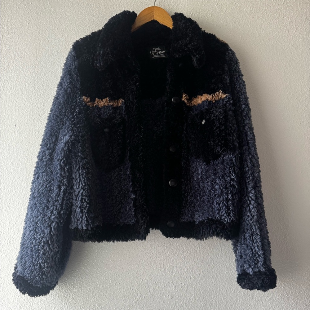 Paula Lishman Black & Blue Knit Fur Jacket